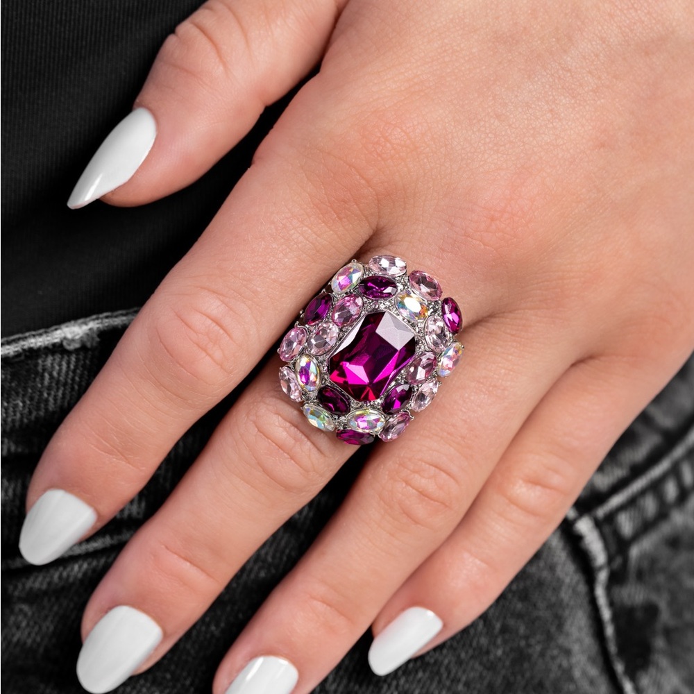 Pink & Iridescent Rhinestone Ring - Picture 2 of 2